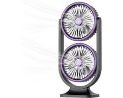 Tafelventilator - Bureauventilator - Tafelventilator Oplaadbaar - Tafelventilator Draadloos - 5 Snelheidsstanden - Dubbele Ventilator - Verkoelende En Stille Bureauventilator Voor Kantoor, Thuis, Slaapkamer, Camping - Grijs