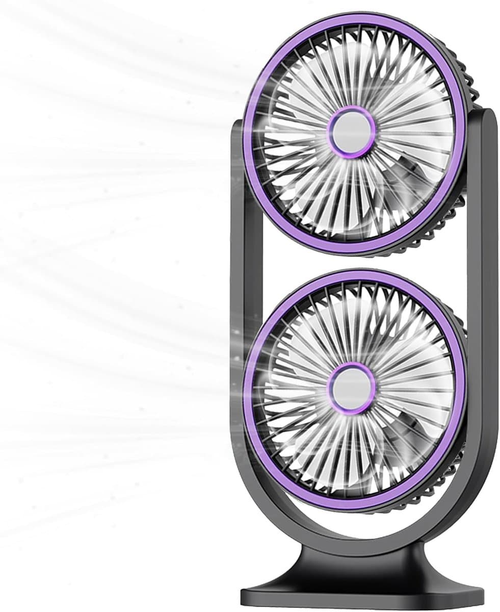 Tafelventilator - Bureauventilator - Tafelventilator Oplaadbaar - Tafelventilator Draadloos - 5 Snelheidsstanden - Dubbele Ventilator - Verkoelende En Stille Bureauventilator Voor Kantoor, Thuis, Slaapkamer, Camping - Grijs — afbeelding 1
