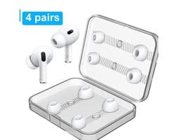 Silicone Oortips voor AirPods Pro (1e & 2e gen) – 4 Paar XS/S/M/L – Inclusief Opbergcase – Comfortabel & Geluidsisolerend – Wit