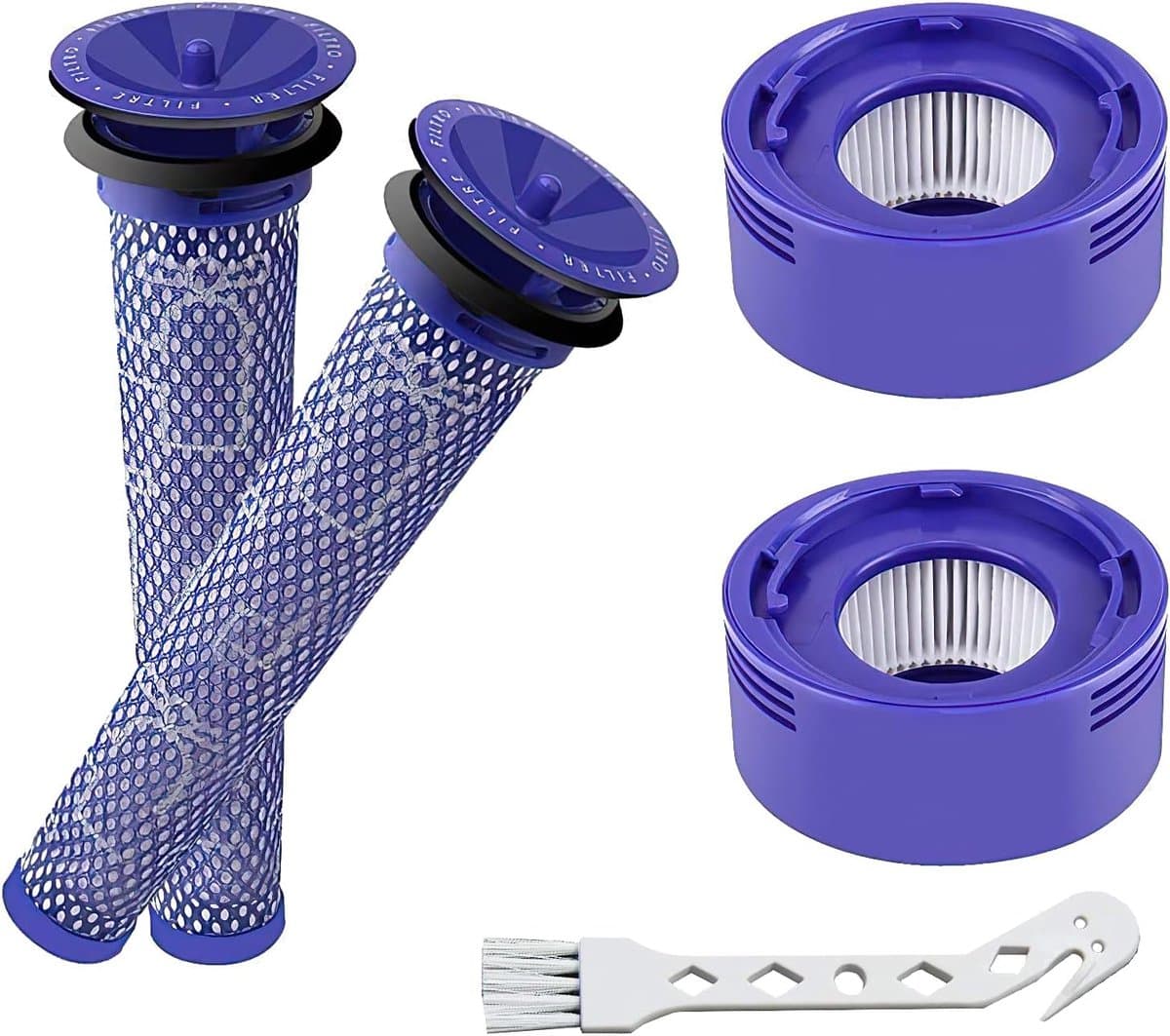 4-Pack Filtervervanging geschikt voor Dyson V8 Absolute- V8 Animal- V7 Absolute- Motorhead- Animal Stofzuiger | 2 HEPA Post Filter- 2 Pre Filter- 1 Borstel | Vervangt Onderdeel # 965661-01 & 967478-01 — afbeelding 1