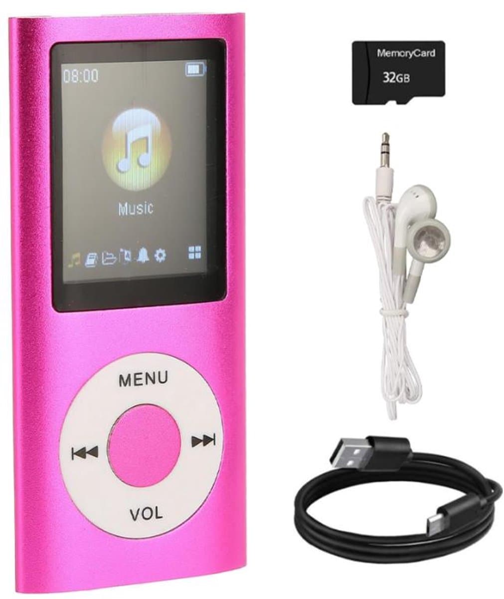 MP3 Speler met Bluetooth - Incl. 32GB SD Kaart - Digitaal 1,8-inch LCD-scherm - USB - FM-radio - Spraakrecorder - E-book - Dicatafoon - Ideaal voor Sport, Kinderen en Volwassenen - Roze — afbeelding 1
