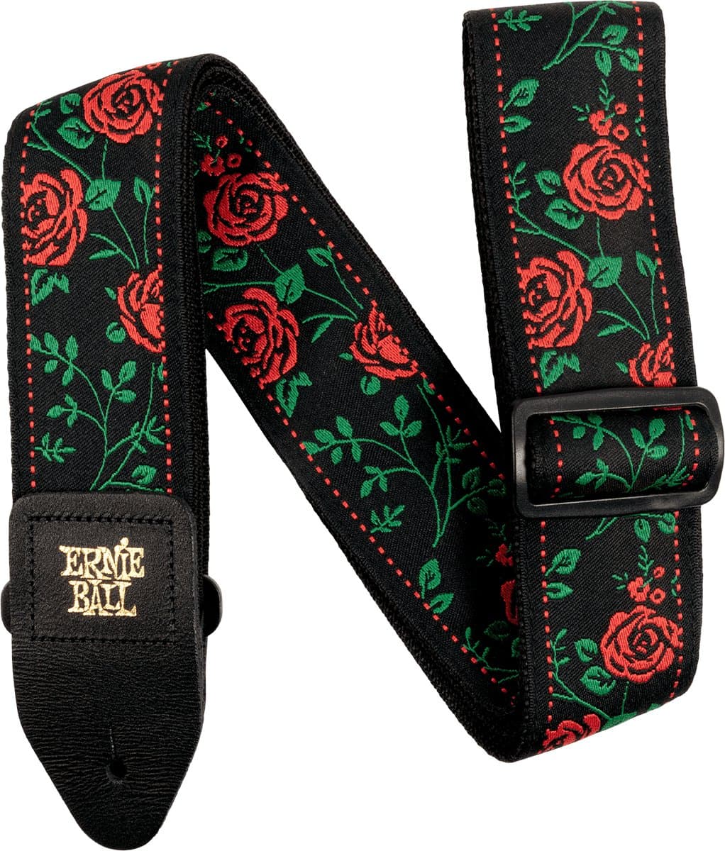 Ernie Ball Classic Jacquard - Gitaarriem - Spanish Rose - Polypropeen - Leren Uiteinden - Zwarte Delrin Gesp - Verstelbaar 104-182 cm - Breedte 5 cm — afbeelding 1