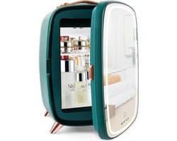 Skincare Beauty Fridge – Mini Koelkast – Minibar – 6 Liter – Slaapkamer – Stijlvol – Met LED Spiegel – Groen