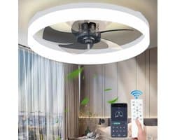LED Ventilator Lamp - Plafondventilator - 360° Rotatie - Wit - Dimmer - 6 Standen - 48 cm - Woonkamerlamp - Moderne lamp