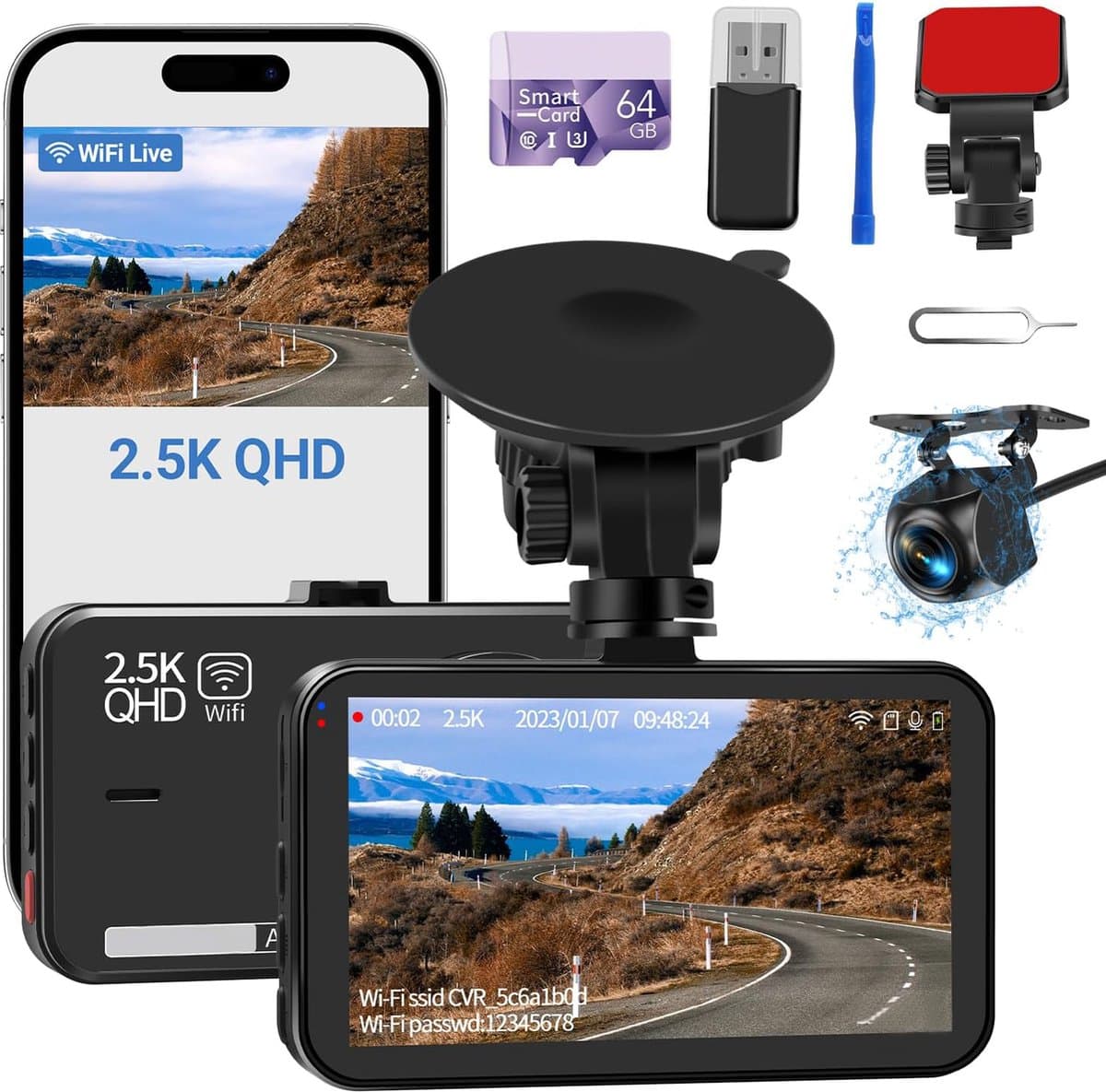 Dual Dashcam - Dashcam Voor en Achter - Auto Camera Dashcam - Dashcam Auto - Dual Dashcam voor Auto — afbeelding 1