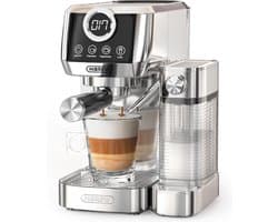 HiBREW H13A Halfautomatische 3-in-1 Koffiemachine – 20 Bar Extractiedruk – PID Temperatuurcontrole – Dubbel Boilersysteem – 1,3L Afneembaar Waterreservoir – Melkopschuimer – Zilver/Grijs