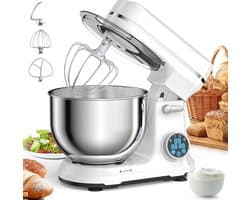 Traumheim® XS-001 5L Standmixer, 1200W keukenmachine, OLED digitaal display, elektrische keukenmachines met 3 accessoires en kom, blender (wit)