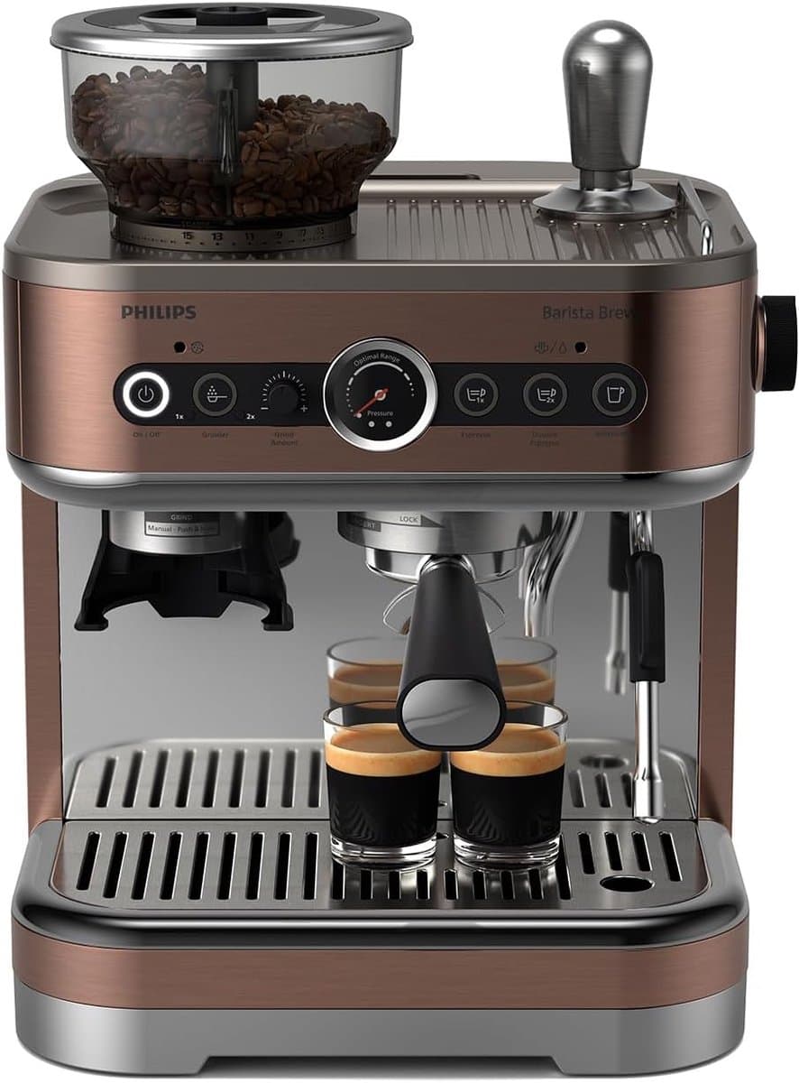 PHILIPS Barista Brew Semi Automatische Espressomachine - Enkele & Dubbele Espresso + Americano-knop, 280g Dual Bean Container, Gekalibreerd Tamponeren, Metalen Cappuccino (PSA3228/41) — afbeelding 1