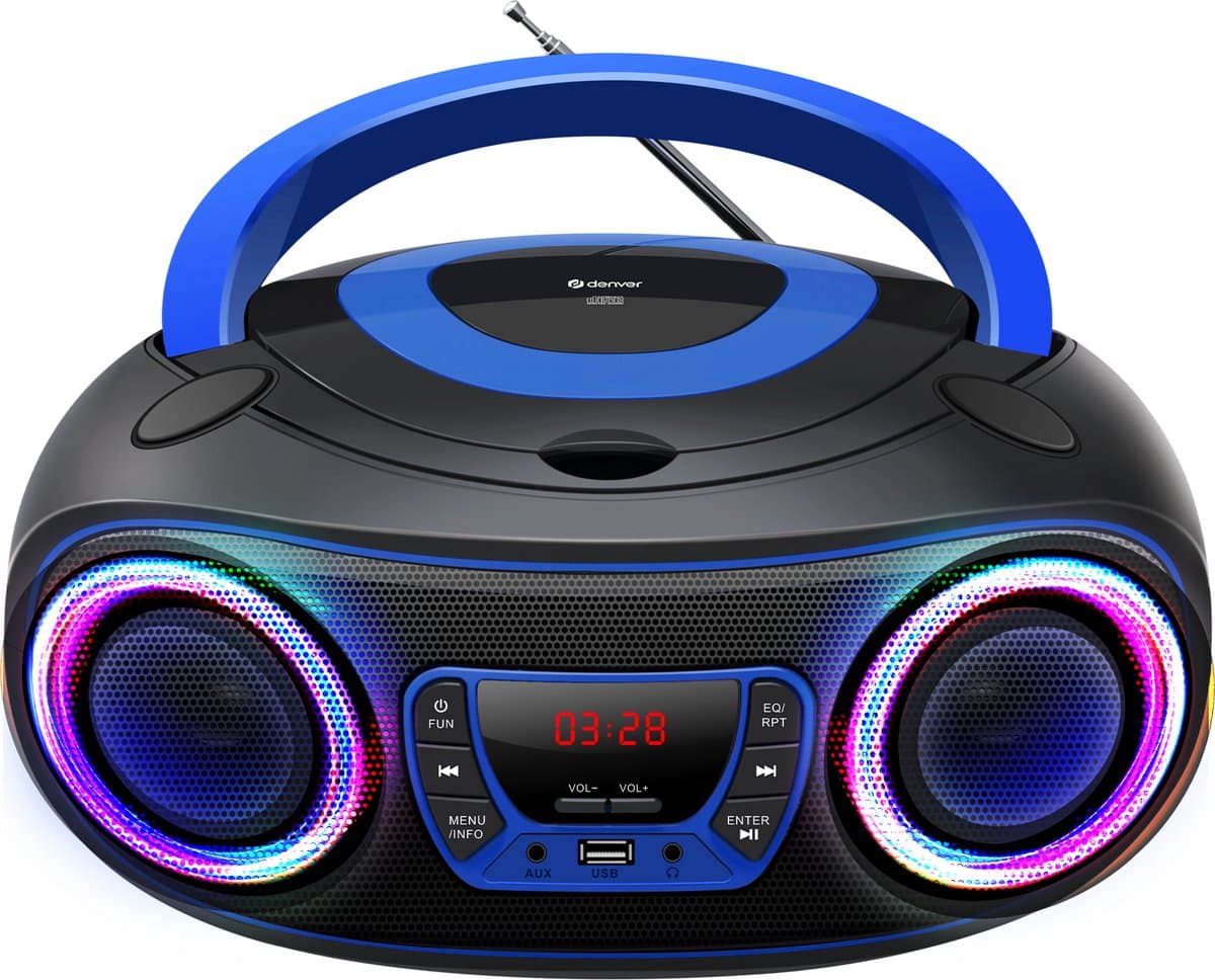 Denver Draagbare Radio CD Speler Kinderen - Bluetooth - Lichteffecten - Boombox - AUX - FM - TCL212BT - Blauw — afbeelding 1