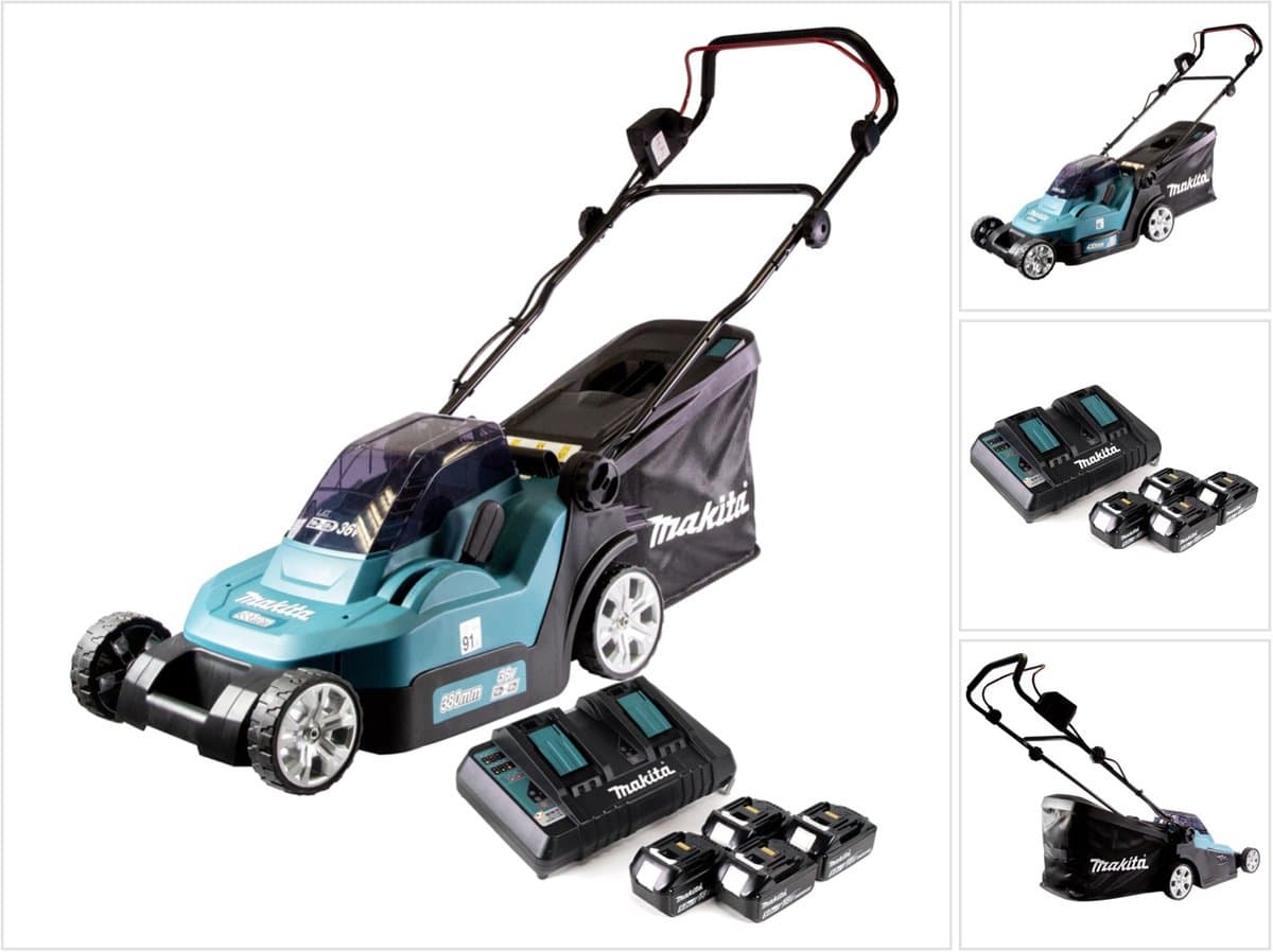 Makita DLM 432 PT4 accumaaier 36 V (2x 18 V) 43 cm + 4x accu 5,0 Ah + dubbele lader — afbeelding 1