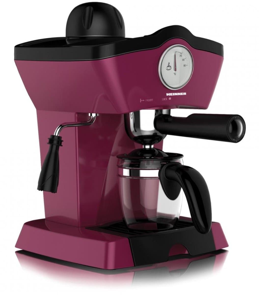 Heinner Charm HEM-200BG Handmatige Espressomachine – 800 W – 3,5 bar – Waterreservoir 250 ml – Voor Espresso en Cappuccino – Melkopschuimer – Frontthermometer – Bordeauxrood — afbeelding 1
