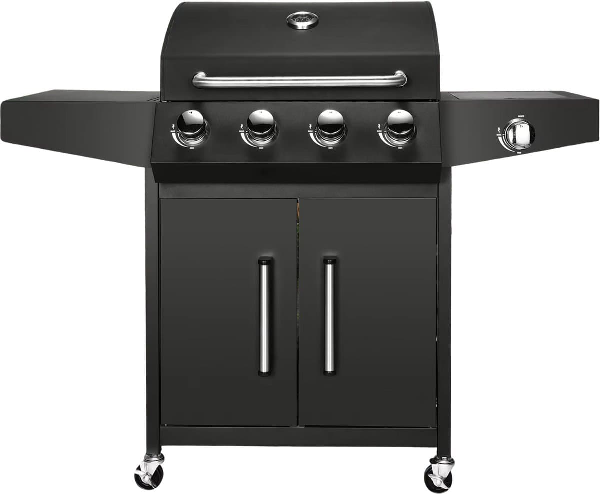 BBQ 5 in 1 - Barbecue op gas - Zwart - Thermostaat - Olievanger accessoires - Gasgrill met zijbrander — afbeelding 1