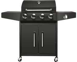 BBQ 5 in 1 - Barbecue op gas - Zwart - Thermostaat - Olievanger accessoires - Gasgrill met zijbrander