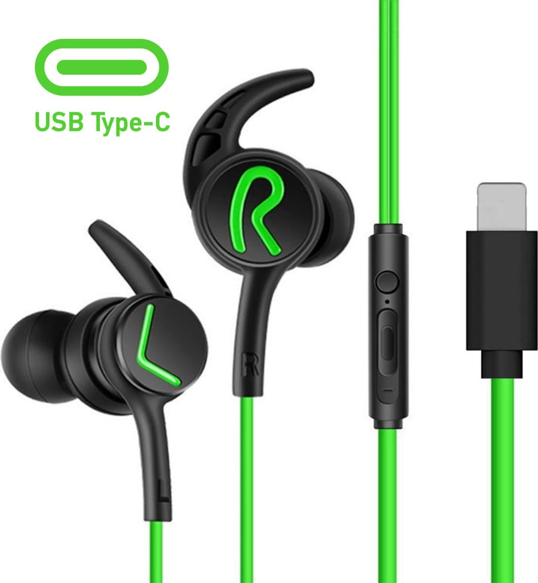 In-Ear Oordopjes met USB C Aansluiting - Oortjes met Draad en Microfoon voor Telefoon / Tablet / Laptop / Smartphone / GSM — afbeelding 1