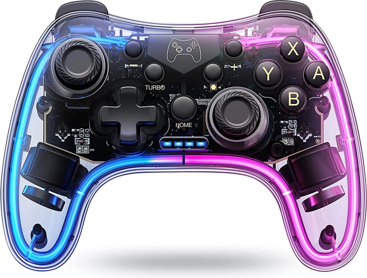 RGB Controller Draadloos - Geschikt voor Nintendo Switch - Controllers - Pro Versie - Turbo en Macro Knoppen - Transparant — afbeelding 1
