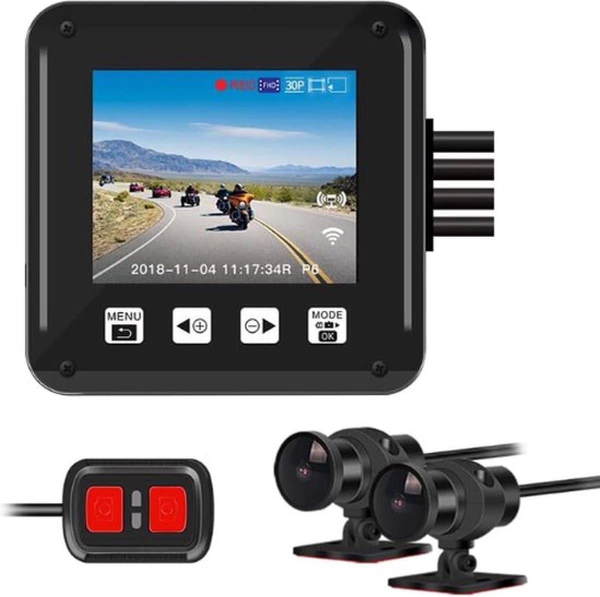 Thuys – Luxe Dashcam Motor Pro – Motorfiets Camera – Motocam – Met WiFi – Dubbele 1080P Camera – Sony Beeldsensor – 150° Kijkhoek — afbeelding 1