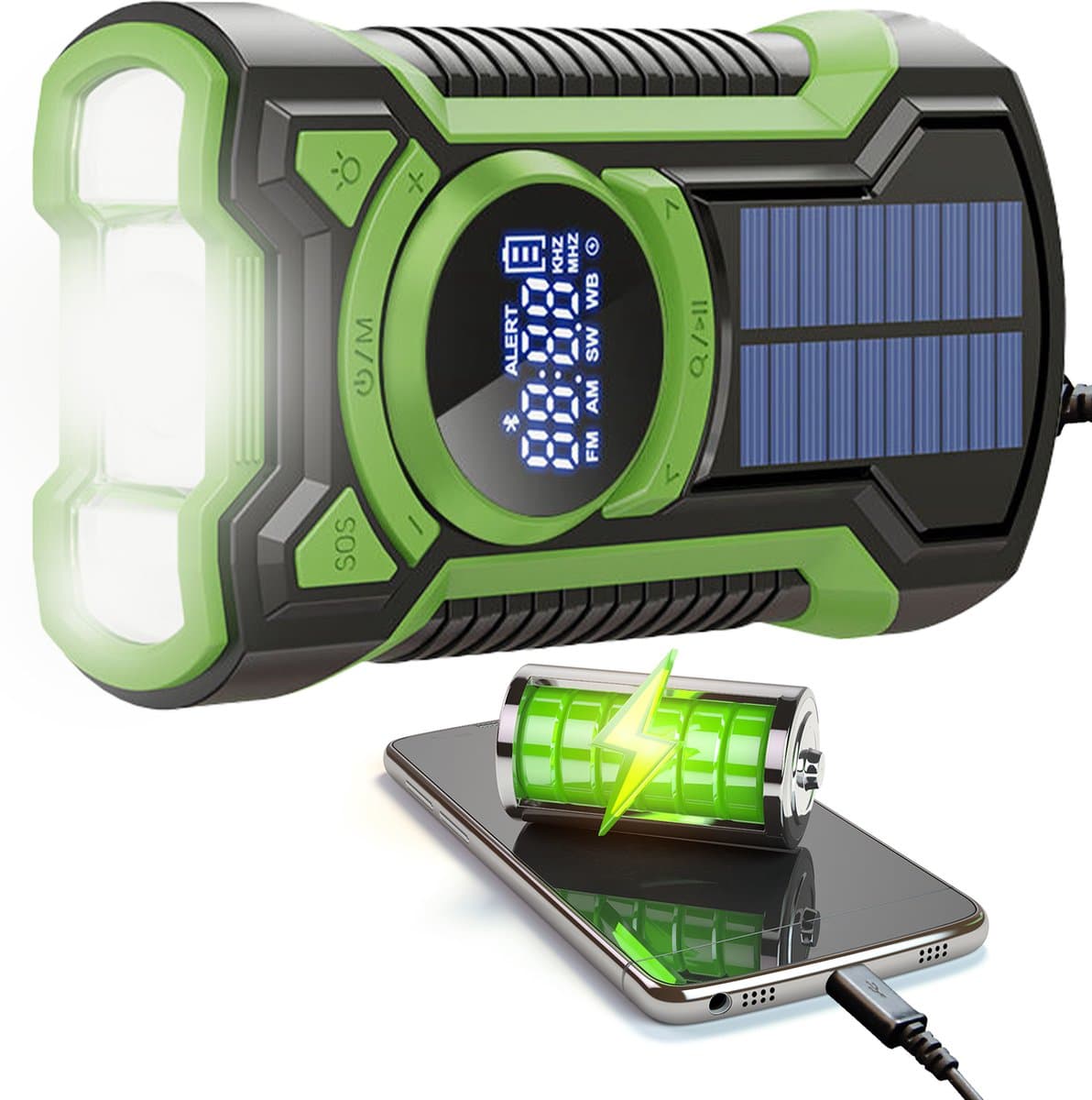 ViveLux® Noodradio - Powerbank 5000 mAh - Bluetooth - Vernieuwd Model 2026 - Solar Opwindbaar - Noodpakket - Draagbare radio - Zaklamp Voor Noodpakket/Camping — afbeelding 1