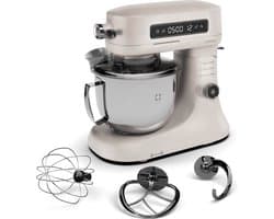 Klarstein Chiara 1600W Keukenmachine – 5L roestvrijstalen kom, 12 snelheden, LCD-touchdisplay, Stil ≤72 dB, Vaatwasserbestendige patisserieset, Aluminium spuitgietbehuizing, Zand