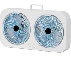 Tafelventilator - Bureauventilator - USB ventilator - Luchtcirculator - Stil - Oplaadbaar - 3 snelheden - Dubbele kop - Voor kantoor en thuis - Wandmontage - Draagbaar -Blauw