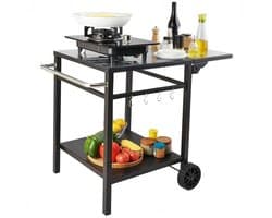 M-Goods - BBQ Trolley - Buitenkeuken op Wielen - Barbecue Tafel - BBQ Werktafel - Opvouwbaar Zijblad - Zwart