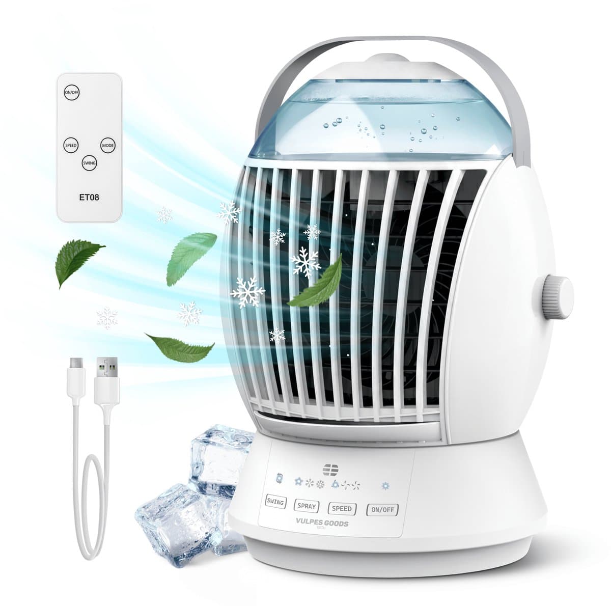 Vulpes Goods® Tech - Mini Airco ELITE - Mobiele Luchtkoeler met Afstandsbediening - Aircooler 6in1 - 3 luchtbevochtigingsstanden met Swingfunctie - 3 windsnelheden - 100% Anti-lek - Incl. kabel & adapter meegeleverd - Thuis & Kantoor — afbeelding 1