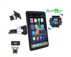 ESSGOO 1DIN Autoradio 360° draaibaar scherm - Android 15 - 4+64G - Draadloos Carplay & Andriod Auto - Bluetooth - GPS-navigatiesystem - 12LED Achteruitrijcamera - Microfoon - Wifi Bluetooth - DAB+
