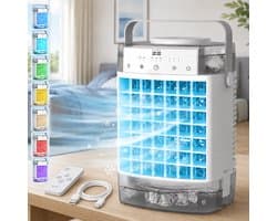 Rosnek 4-in-1 Mini Airco & Luchtkoeler - Aircooler Zonder Afvoerslang met 1600ML Dubbel Waterreservoir - Tafelventilator met Luchtbevochtiger & Nachtlampje - USB - Draagbaar voor Slaapkamer & Kantoor - Grijs