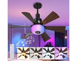 MUPOO Moderne Plafondventilator met Lamp E27 Fitting - Afstandsbediening& Bluetooth Speaker - RGB &Dimbaar - 6 Verstelbare Hoogtes & 3 Snelheden - ventilator plafondlamp Voor Slaapkamer en Woonkamer
