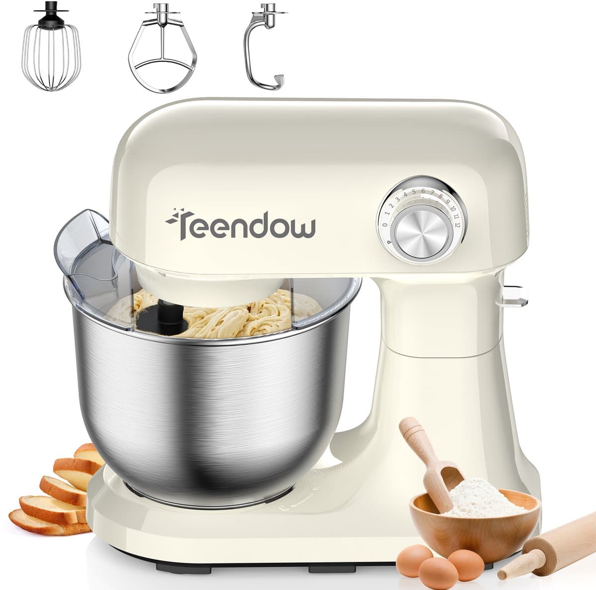 Teendow SM‑B03C Keukenmachine – 1500W Staande Mixer met 12 Snelheden - 5L RVS Kom - Kantelbare Kop - Voor Deeg Kneden, Taartbeslag en Room - Vaatwasserbestendig voor Thuisbakken — afbeelding 1