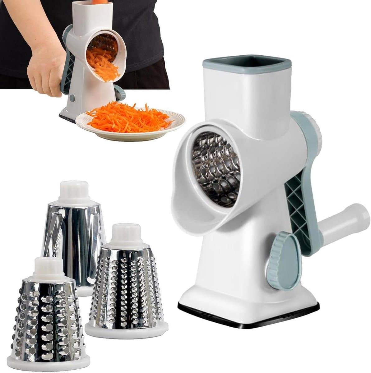 Kaasrasp Groentesnijder - Keukenmachine Handmatig - Maaltijd Voorbereiding - Antislip Zuigbasis - 24 x 21.5 cm - Wit — afbeelding 1
