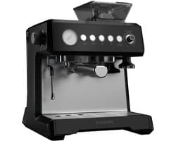 Klarstein GrandPresso espressomachine met ingebouwde molen – 20 bar, 1350 W, geïntegreerde precisiemolen, stoommondstuk, 2,3 liter waterreservoir, zwart, kopjeswarmer