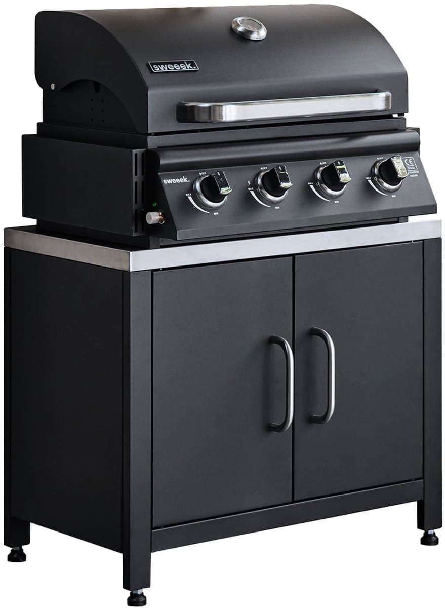 sweeek - Gasbarbecue met 4 branders om neer te zetten + buitenkeukenmodule van staal l80cm - grimaud — afbeelding 1