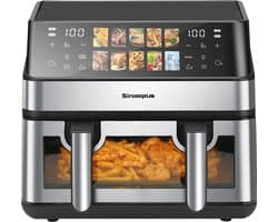 Sinaopus XXL Airfryer 9L – Met Dubbele Mand – Kijkvenster – 10 Kookprogramma’s – Onafhankelijke Snelle Opwarming – Geschikt voor Gezinnen – Eenvoudig te Reinigen – Capaciteit voor 4 tot 5 Personen