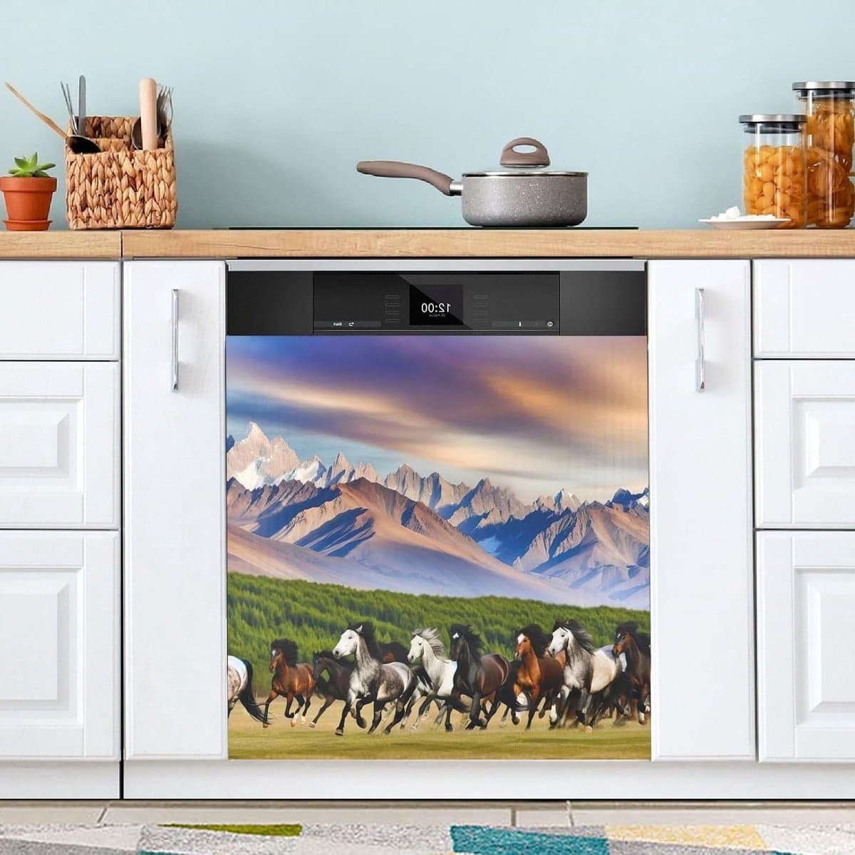 Vaatwasser Magneet Cover - Keuken Decoratie - Keuken Opfrissen - Aanpasbare Maat - 23x26 Inch - Rennend Paard Berg — afbeelding 1