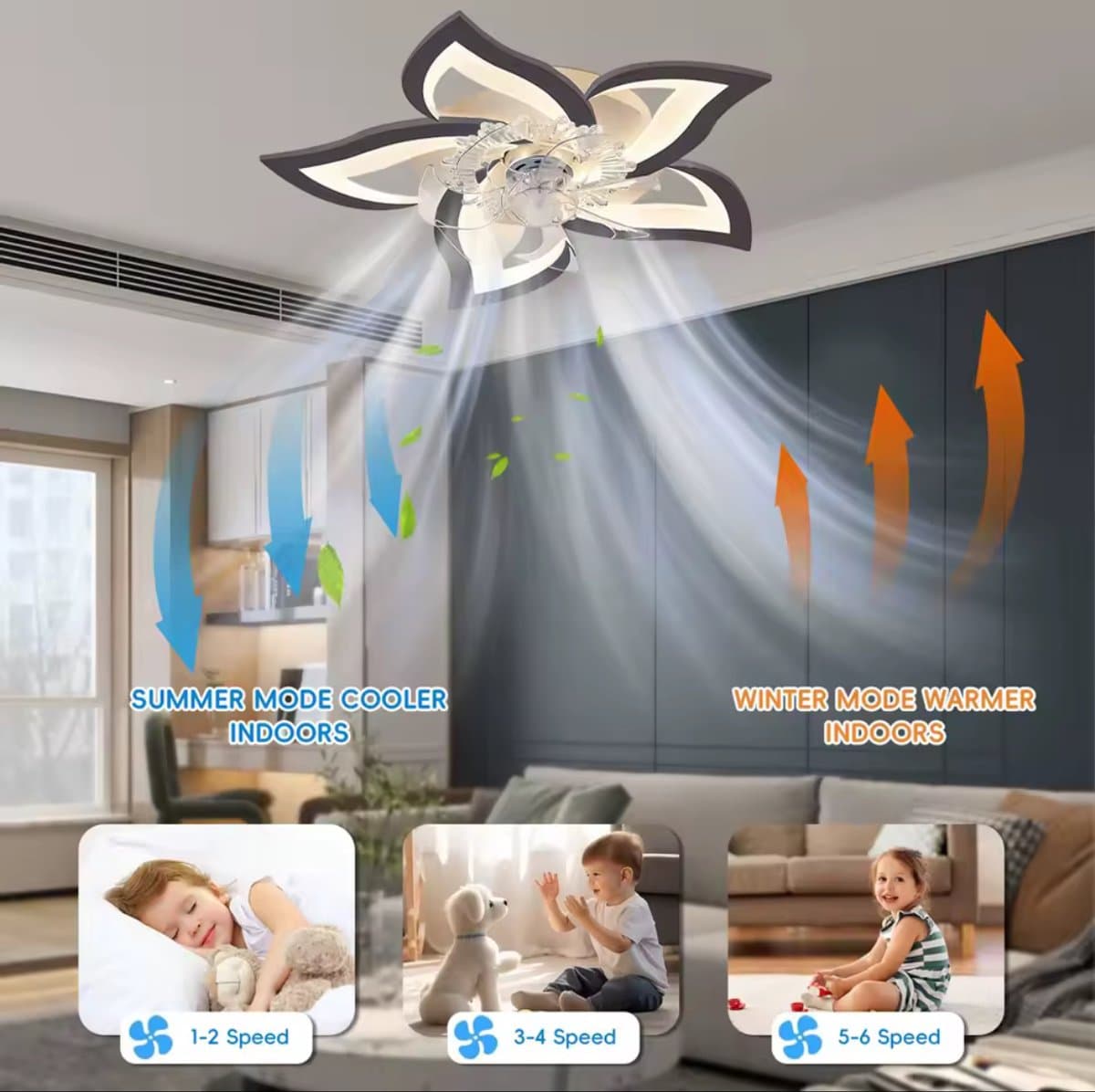 Plafondventilator - Lotus - Met Verlichting - Plafond Ventilator Lamp - LED Verlichting - Met Afstandsbediening - Dimbaar - Smart Lamp - Wit — afbeelding 1