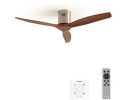 CREATE - Plafondventilator 40W silent 100% hout (Ø132cm) (ruimtes 10m²-25m²) - Geen licht -Controller voor wandmontage + afstandsbediening - WIND CALM NATURAL WOOD