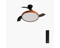 CREATE - Plafondventilator 40W stil met intrekbare bladen met licht - Ø91cm - Zwart / Donker hout - Afstandsbediening - WIND CLEAR STUDIO