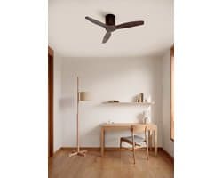 CREATE - Plafondventilator silent 100% hout 40W (Ø112cm) - Geen licht - Controller voor wandmontage + Afstandsbediening - 6 snelheden - Programmeerbaar - WIND CALM NATURAL WOOD