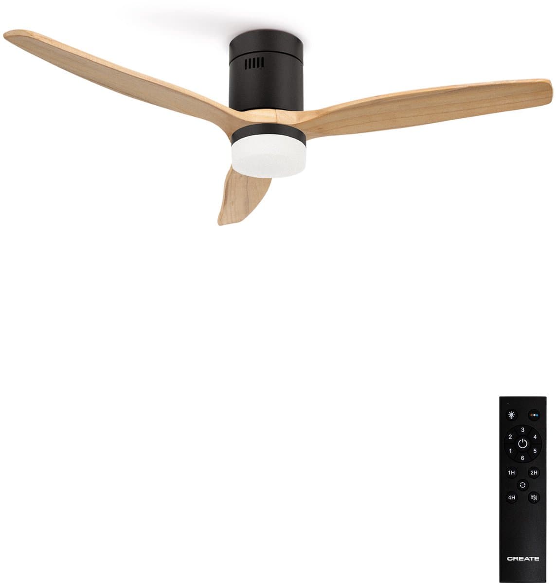 CREATE - Plafondventilator 40W silent Ø132 cm - Met Verlichting drie temperaturen - Met Afstandsbediening - 6 Snelheden - Timer - Zomer/Winter functie - Zwart - WIND CALM — afbeelding 1