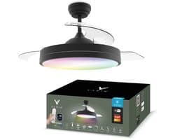 Varin® Smart Plafondventilator met verlichting - Zwart - Tuya Wifi - LED 36W RGBW - Ø 50cm/108cm - Super stil - Smart lamp - Plafondlamp slaapkamer - Plafonniere woonkamer - Plafondlampen - Plafond lamp - Verlichting kinderkamer - Ventilator