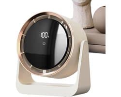 Witte USB tafelventilator met LED display – stil, oplaadbaar, wandmontage mogelijk, voor slaapkamer of kantoor