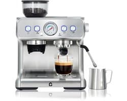 DIMICO - 20 Bar Espressomachine met Koffiemolen en Melkopschuimer - Espressomachines – RVS Koffiemachine 2,8L met Instelbaar Shotvolume voor Espresso, Cappuccino en Latte