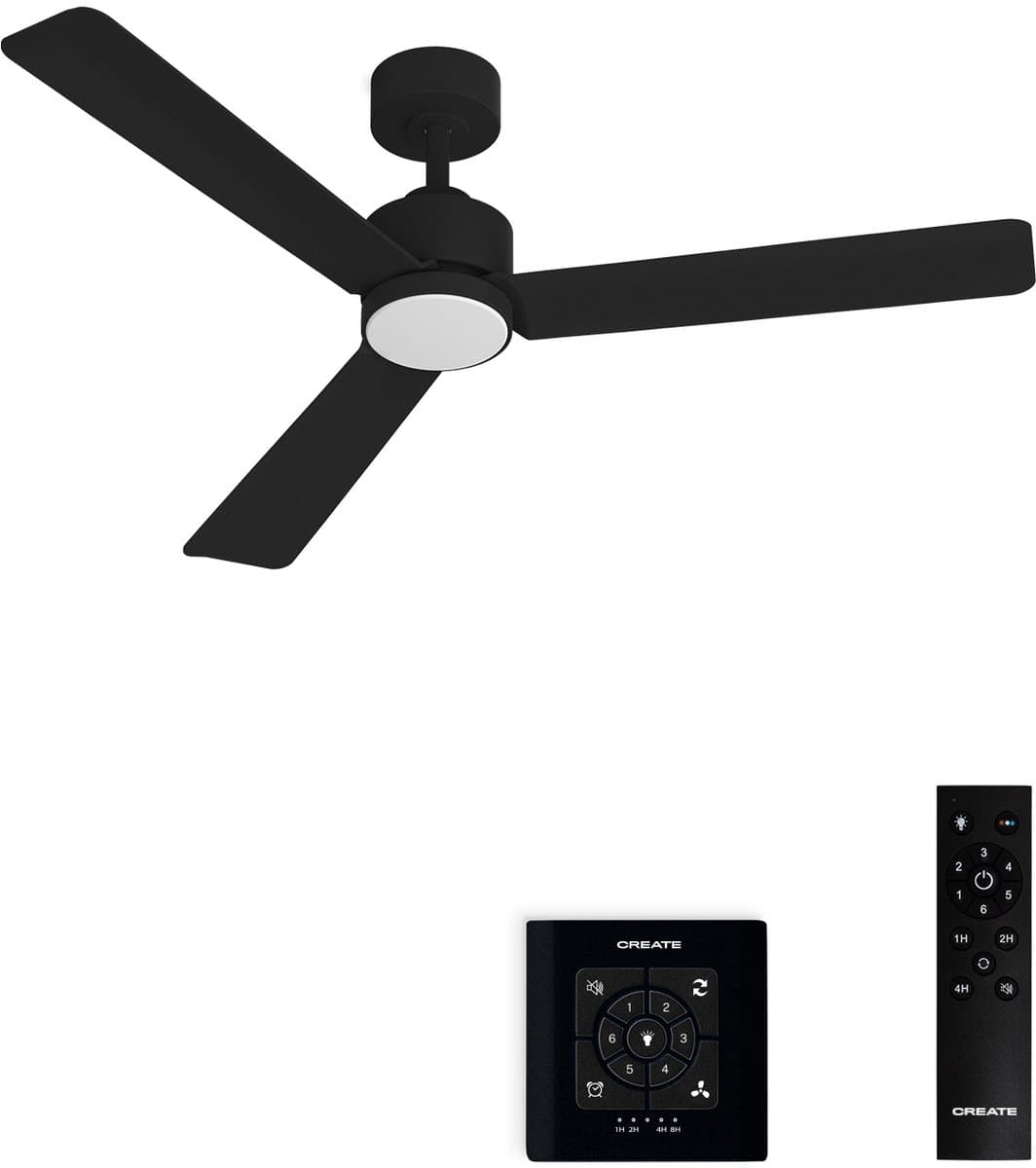 CREATE - Stille plafondventilator 40W met licht - Zwart - Ø132cm - Controller voor wandmontage + afstandsbediening - WIND MODERN — afbeelding 1