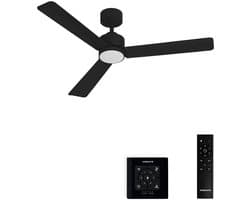 CREATE - Stille plafondventilator 40W met licht - Zwart - Ø132cm - Controller voor wandmontage + afstandsbediening - WIND MODERN