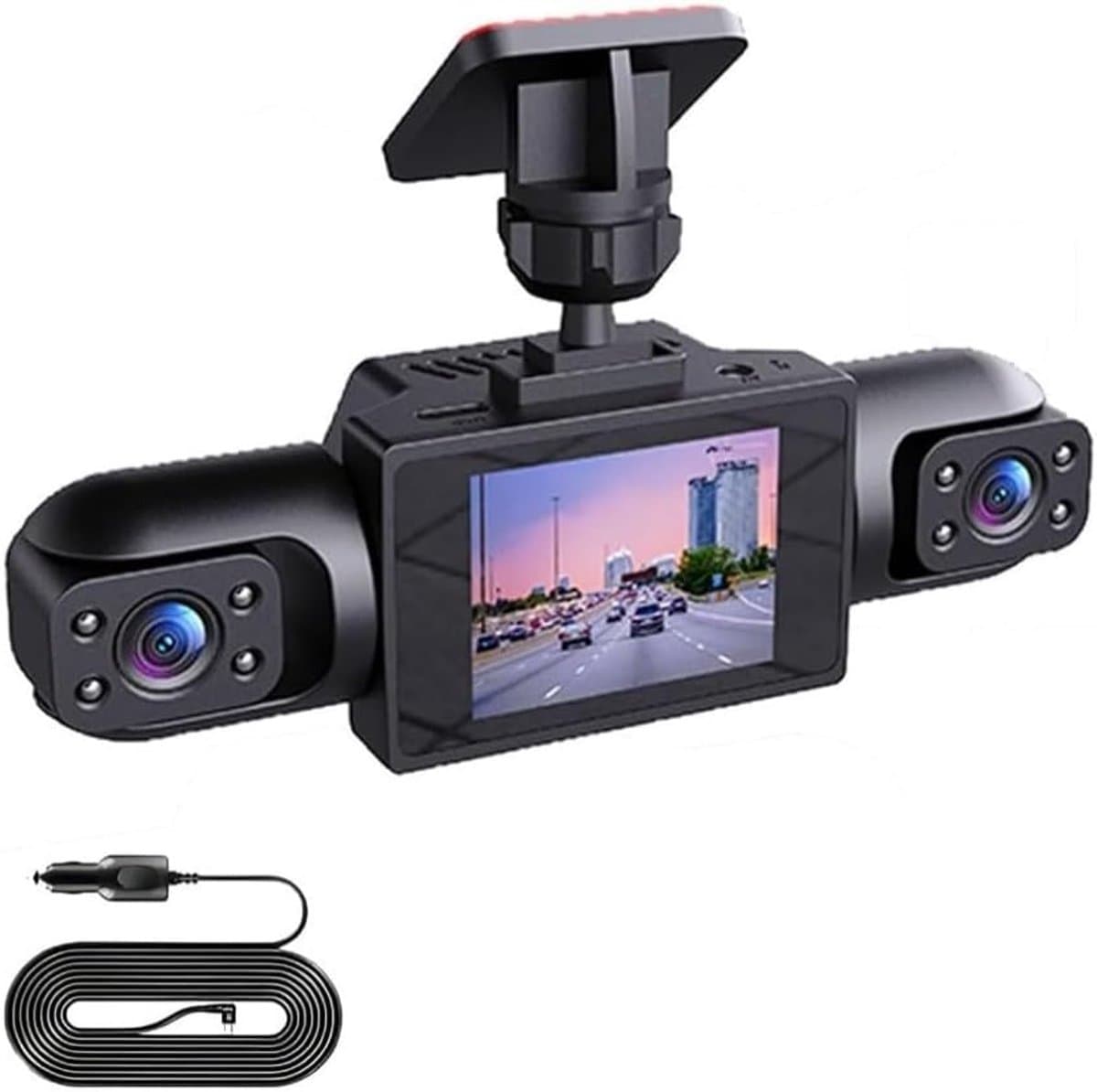 360° Full View Car Dashcam, 4K UHD Front & 1080P zij-achteruitrijcamera, met bewegingsdetectie, ondersteunt fietsopname, slimme parkeerbewakingscamera, 170 graden groothoek-dashcam (drie lenzen) — afbeelding 1
