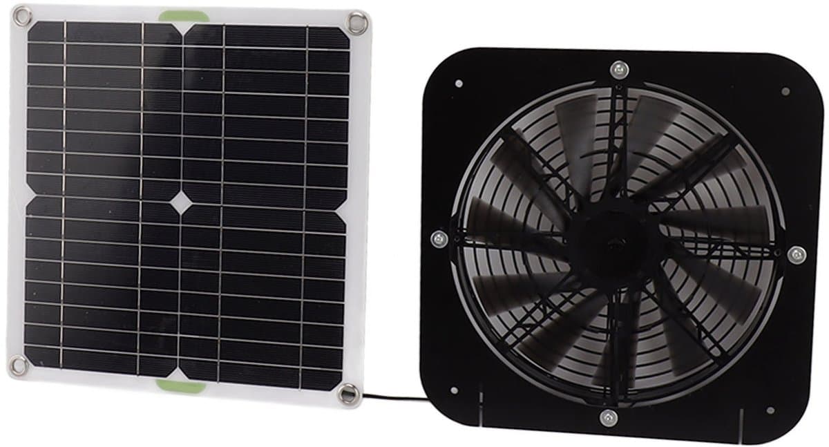 Dubbele Zonneventilator Set, Waterdicht & Draagbaar, Rond Raammodel, Geschikt voor Camping, Kas & Kippenhok — afbeelding 1