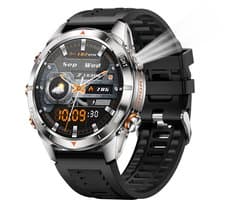 Knobbout Smartwatch 1.46" Scherm (3,7 cm) met Krachtige Zaklamp & UV Licht – 3ATM Waterdicht | Bluetooth Bellen | 515mAh Lange Batterij | Sport & Gezondheid Tracker | Full Metal Design - Zilver