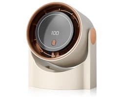 KZQ Bureauventilator – Stille werking – 100 instelbare snelheden – LED-display – Oplaadbaar – 180° groothoek-luchtstroom – 1200 mAh draagbare ventilator – Ideaal voor kantoor, slaapkamer, woonkamer en keuken – Beige