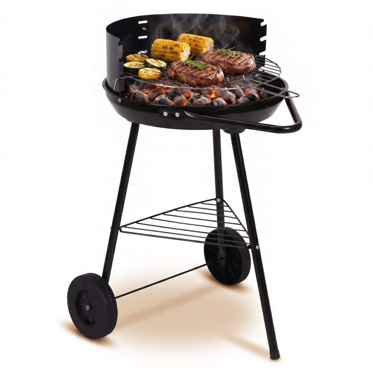 Cheqo® Houtskoolbarbecue - Houtskool Barbecue - BBQ - Houtskool BBQ - Barbecue op Wielen - Verrijdbare Barbecue - Ronde Barbecue - Half Open Barbecue - Tuinbarbecue - Barbecue met Windscherm - Staande Barbecue - Kolenbarbecue - Houtskool Grill — afbeelding 1
