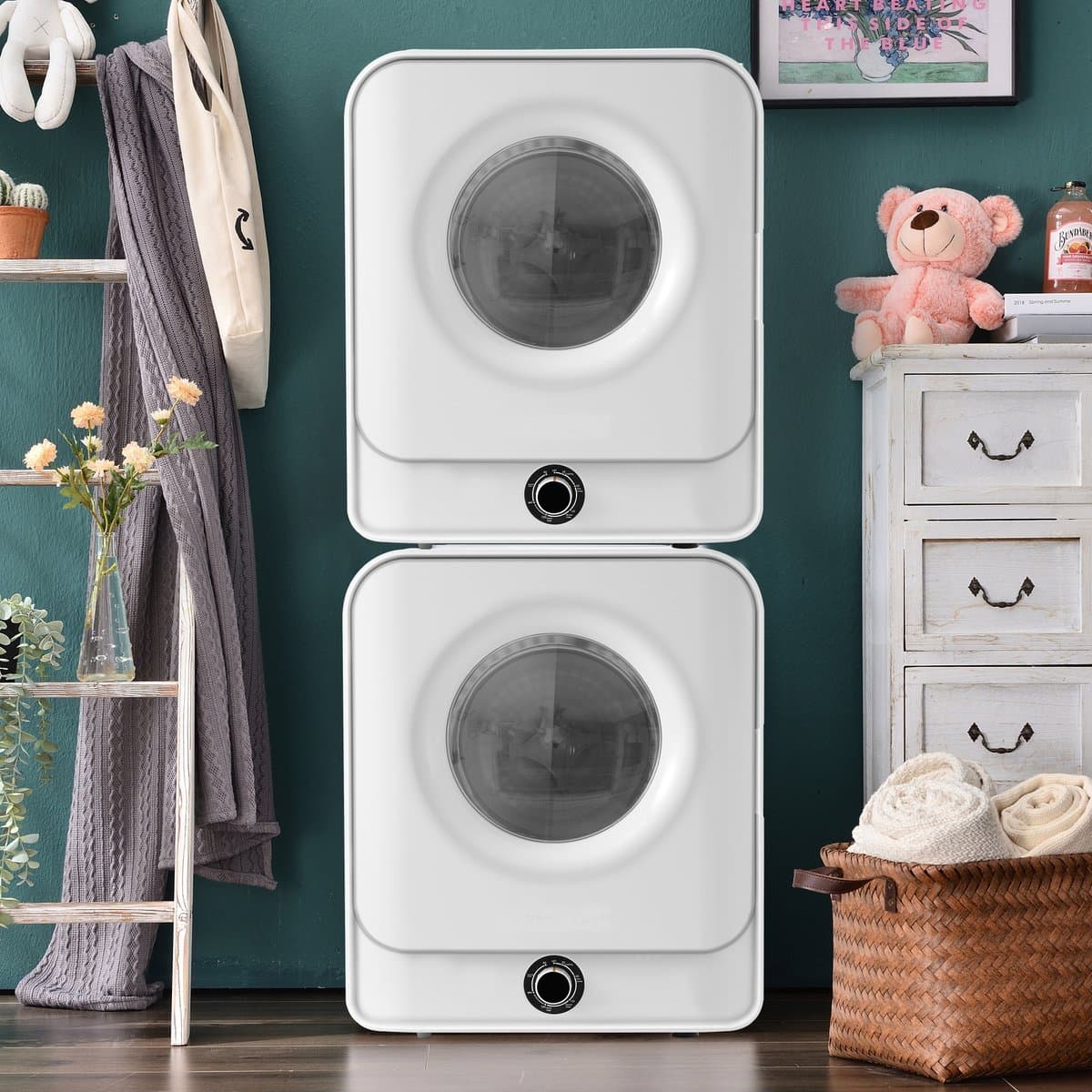 Re-purelife® luchtafvoerdroger 3 kg - wasdroger van roestvrij staal - droogtrommel met 5 programma’s en oververhittingsbeveiliging - wandmontage design - wit 49,5 × 43,5 × 59,5 cm — afbeelding 1